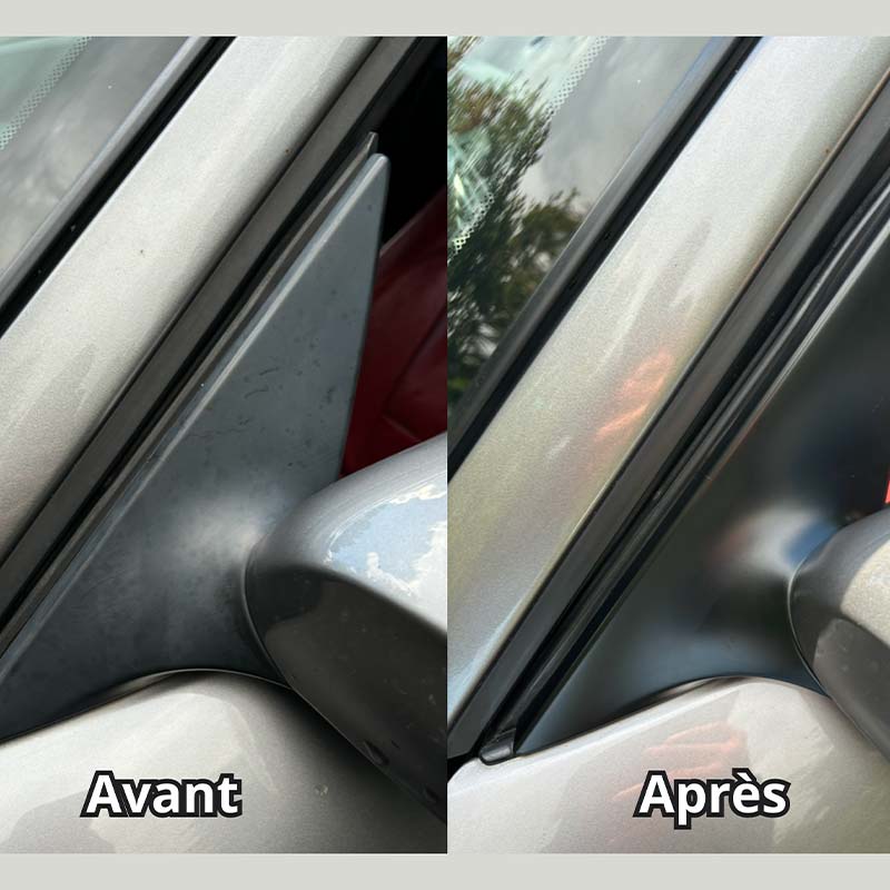 Rénovation plastiques extérieurs voiture avant après à Bordeaux